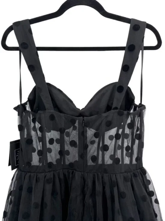 NWT Mac Duggal Black Polka Dot Net Bustier A-Line Midi Dress - Size 10‎ - Picture 14 of 16